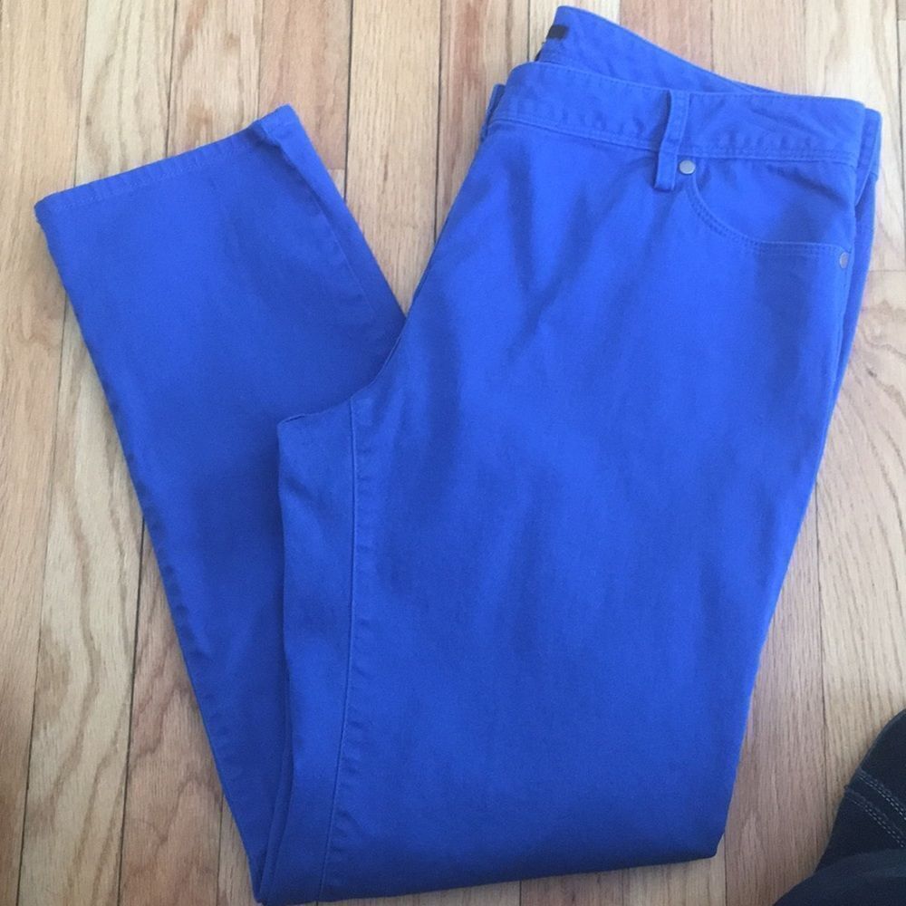 CHAUS Women Size 12 Blue Cotton Spandex Straight Leg Pants Casual Career